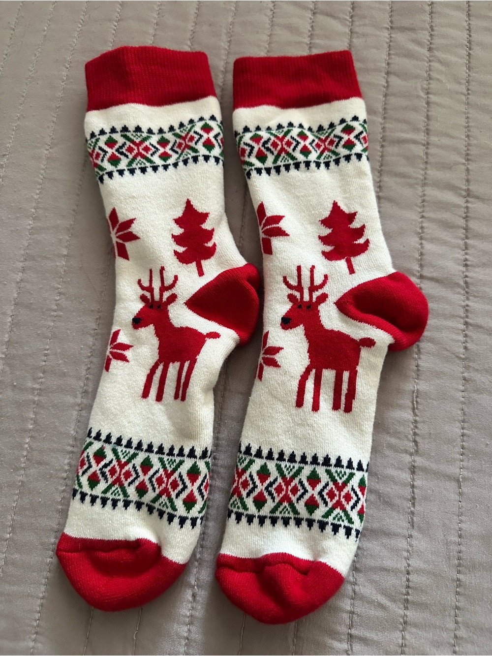 Hanna Andersson Festive Red & White Reindeer Holiday Lounge Socks